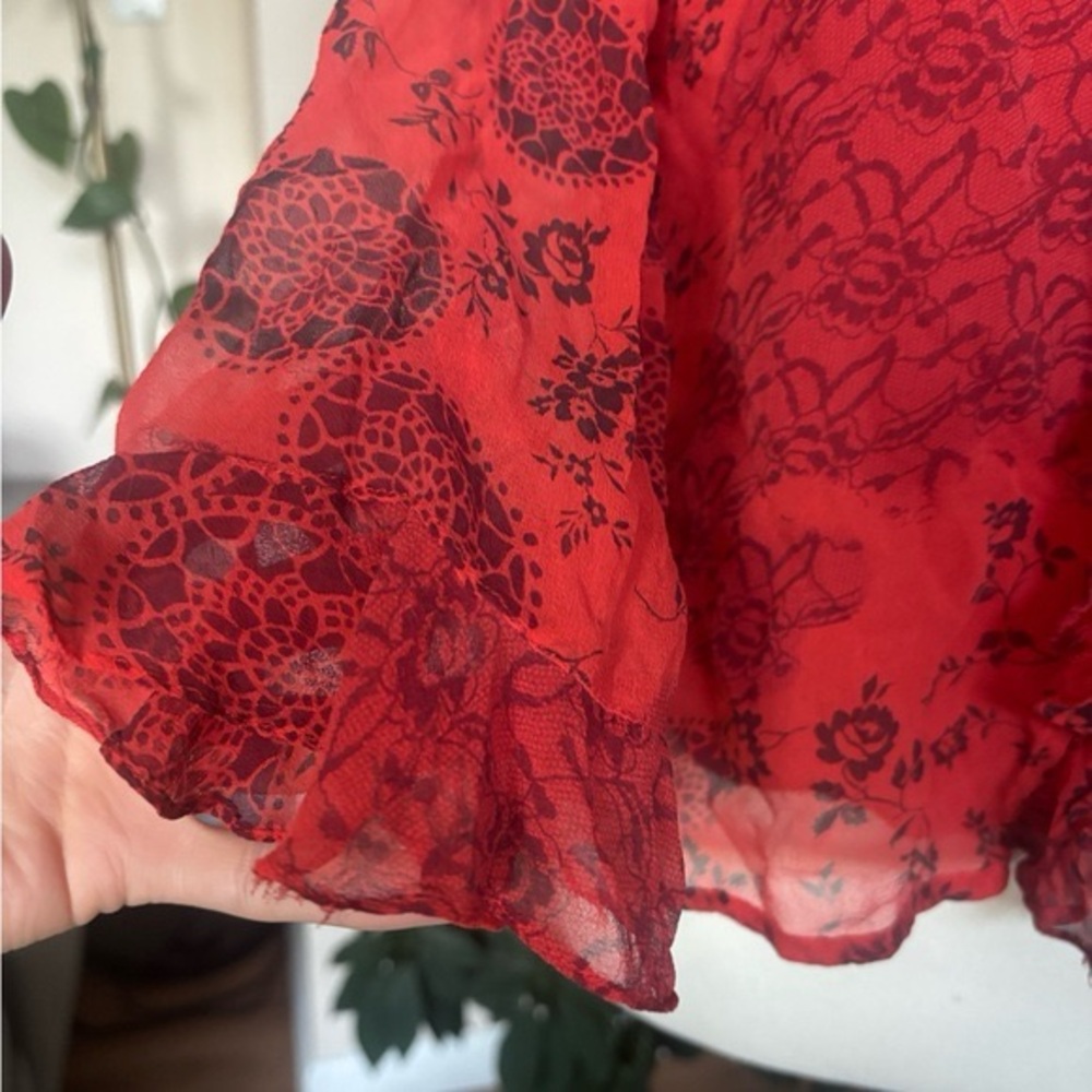 Y2K Red Silk Ruffle Blouse by New York City Design Co - Picture 4 of 7